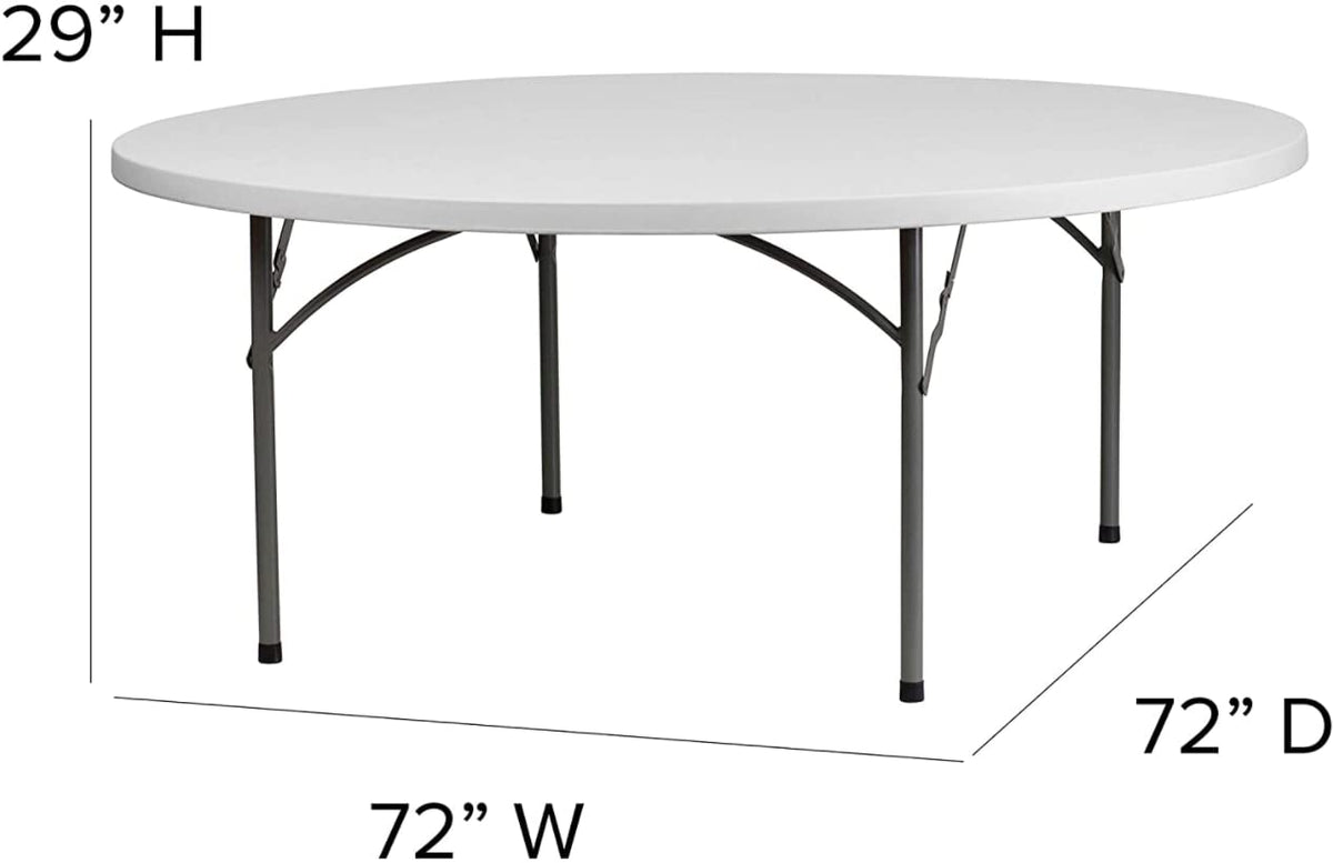 10 Pack 6 Foot Round Granite White Plastic Folding Table H896989