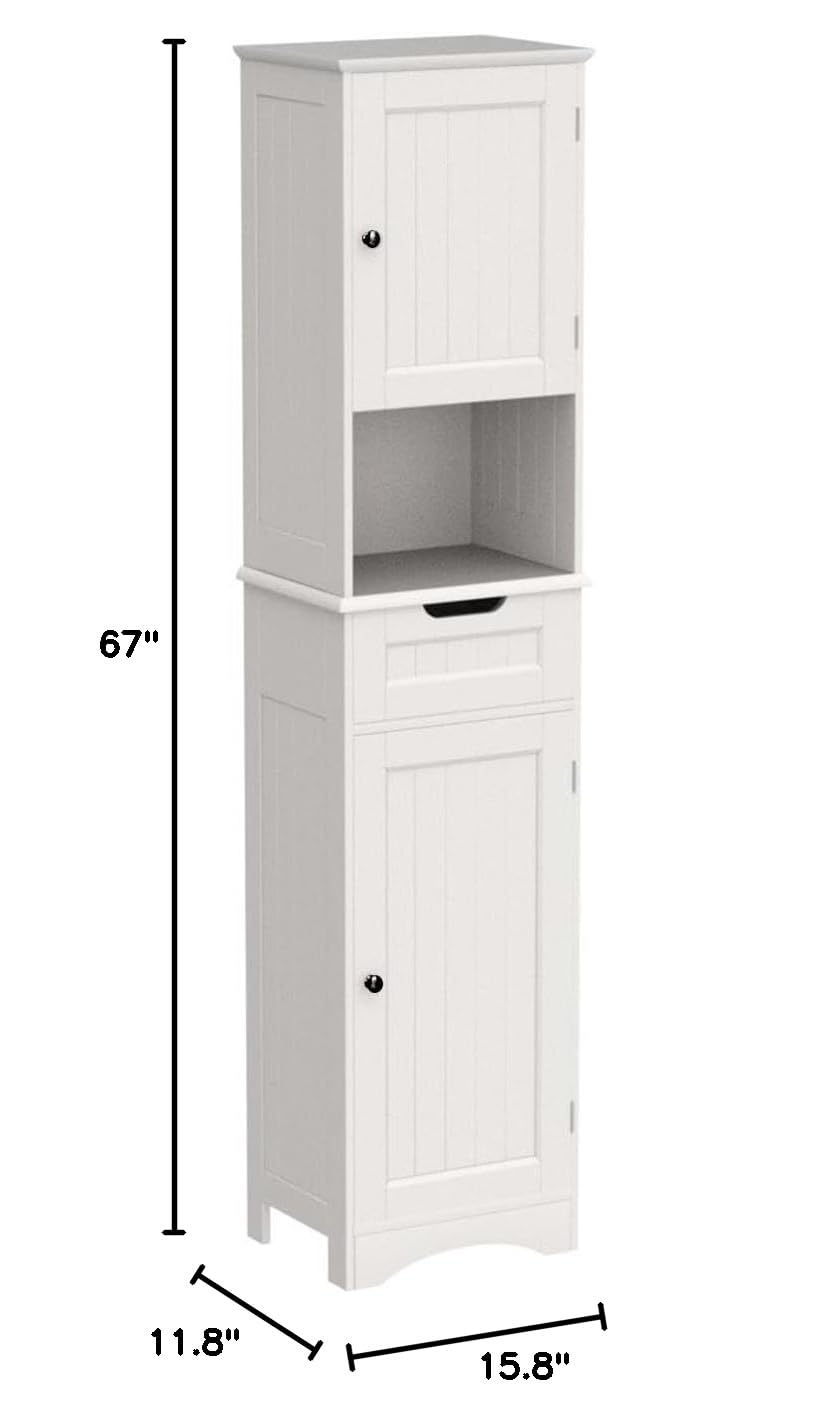 67” H Tall White Bathroom Storage Cabinet S896