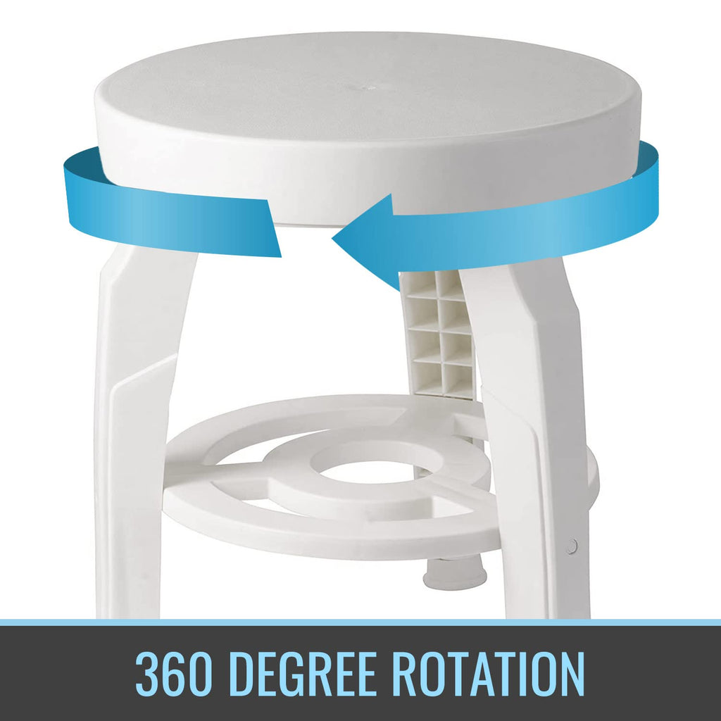 White Swivel Shower Stool Seat with Storage Shelf J81749