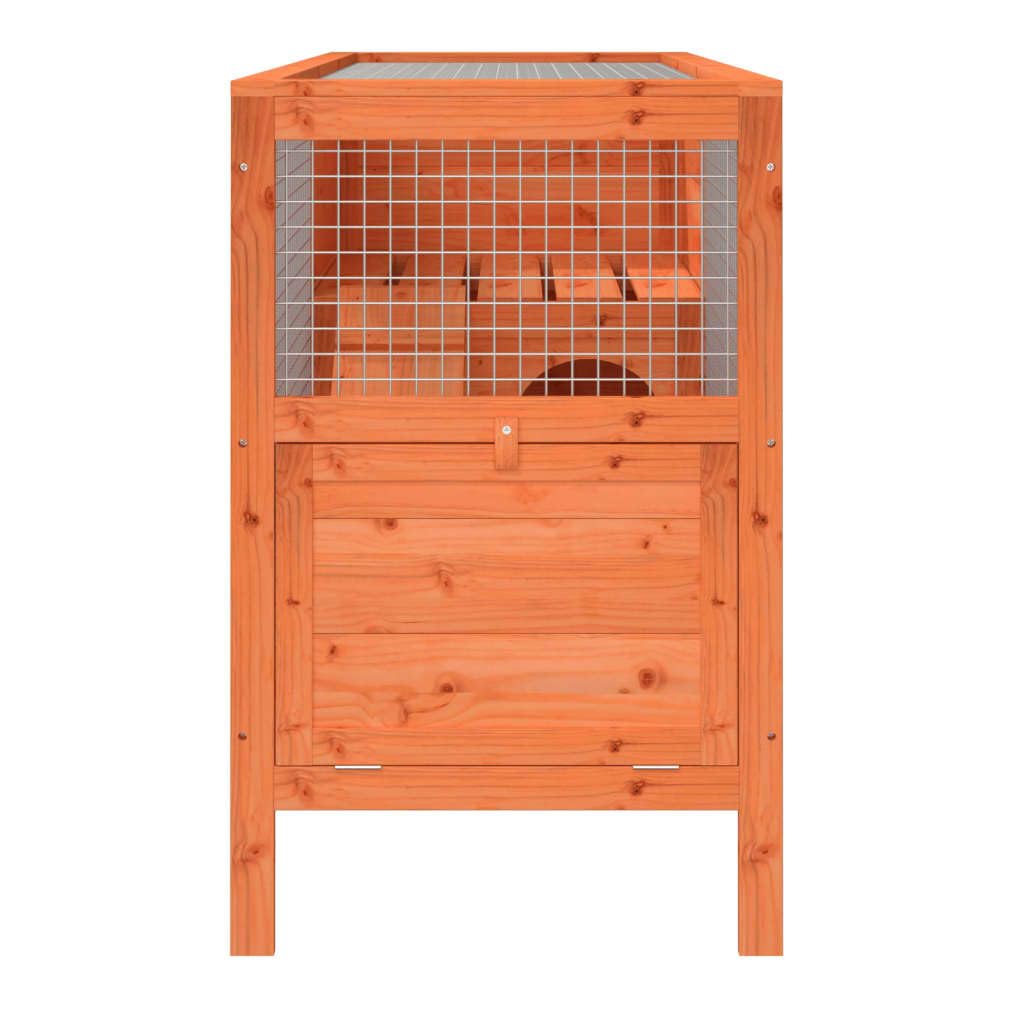 Solid Wood Pine Rabbit Hutch 2 Tier with Wire Mesh Walls and Ramp W784123
