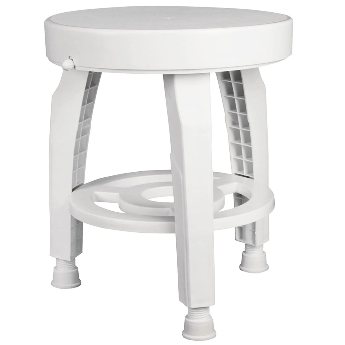 White Swivel Shower Stool Seat with Storage Shelf J81749
