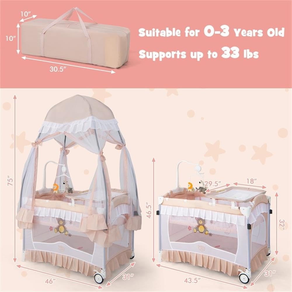 Pink 4-in-1 Portable Playard with Carry Bag O200