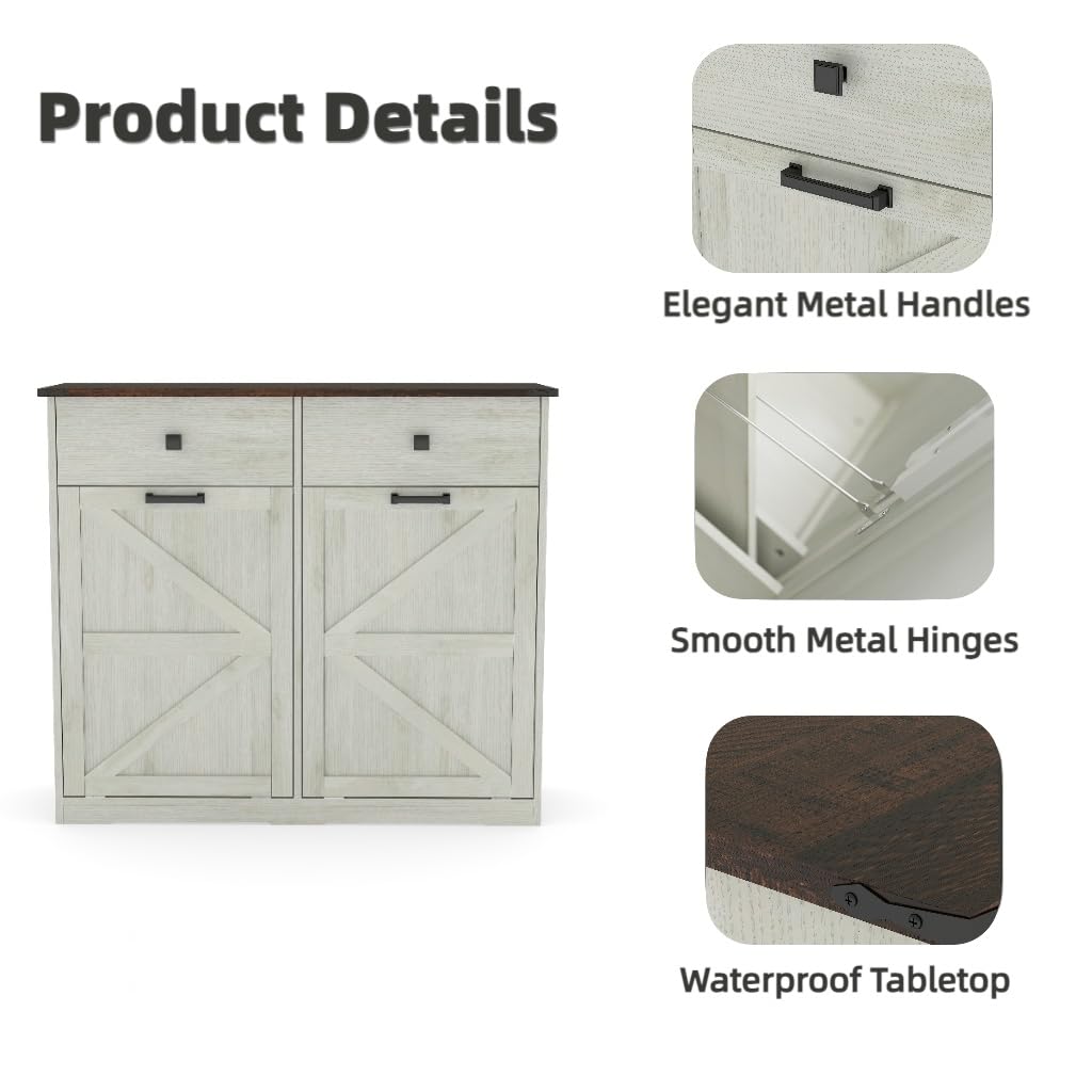 20 Gallon Double Tilt-Out Trash Can Cabinet White G5547