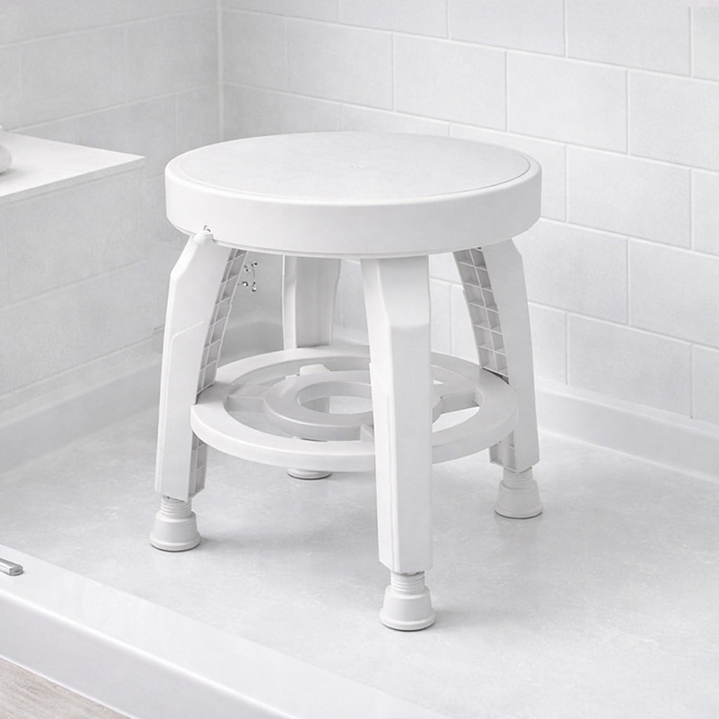 White Swivel Shower Stool Seat with Storage Shelf J81749