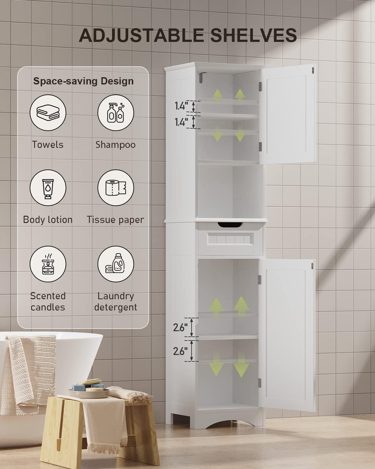 67” H Tall White Bathroom Storage Cabinet S896