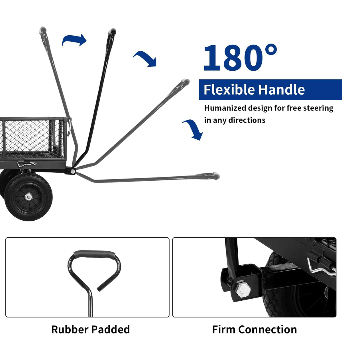 10" Steel Garden Cart with Rotating Handle and Removable Sides, 4 Cu.Ft, Black F398