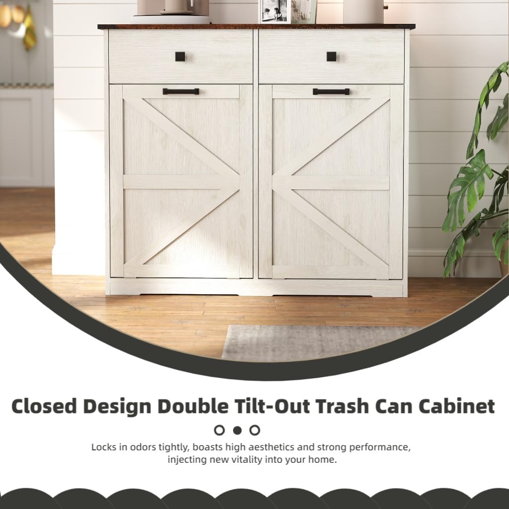 20 Gallon Double Tilt-Out Trash Can Cabinet White G5547