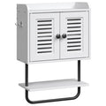 White Double Doors Bathroom Wall Cabinet with Towel Bar, Adjustable Shelf, 2 Hooks M57506