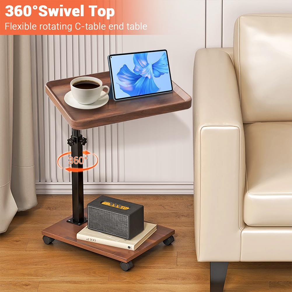 C Shaped End Table with Wheels & Adjustable Height S2949