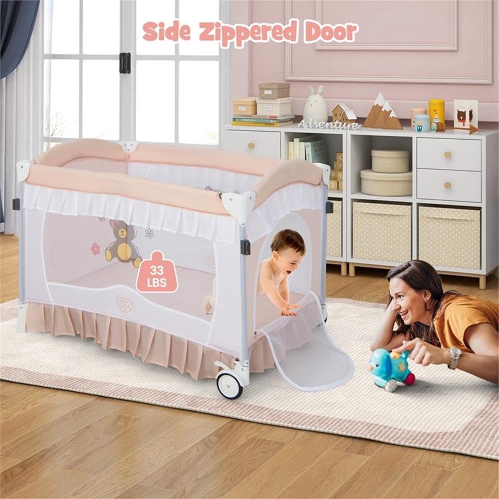 Pink 4-in-1 Portable Playard with Carry Bag O200