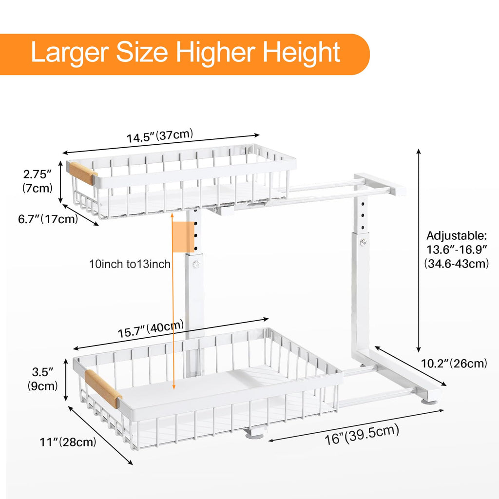 Adjustable 2 Tier Pull Out Under Sink Organizer, White, 2 Pack Q2276
