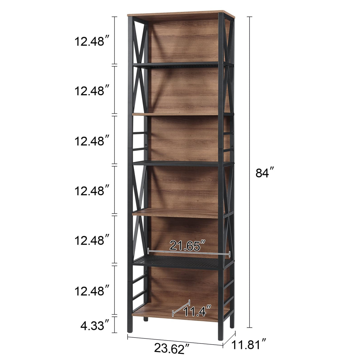 7-Tier Rustic Wood Metal Bookshelf C745
