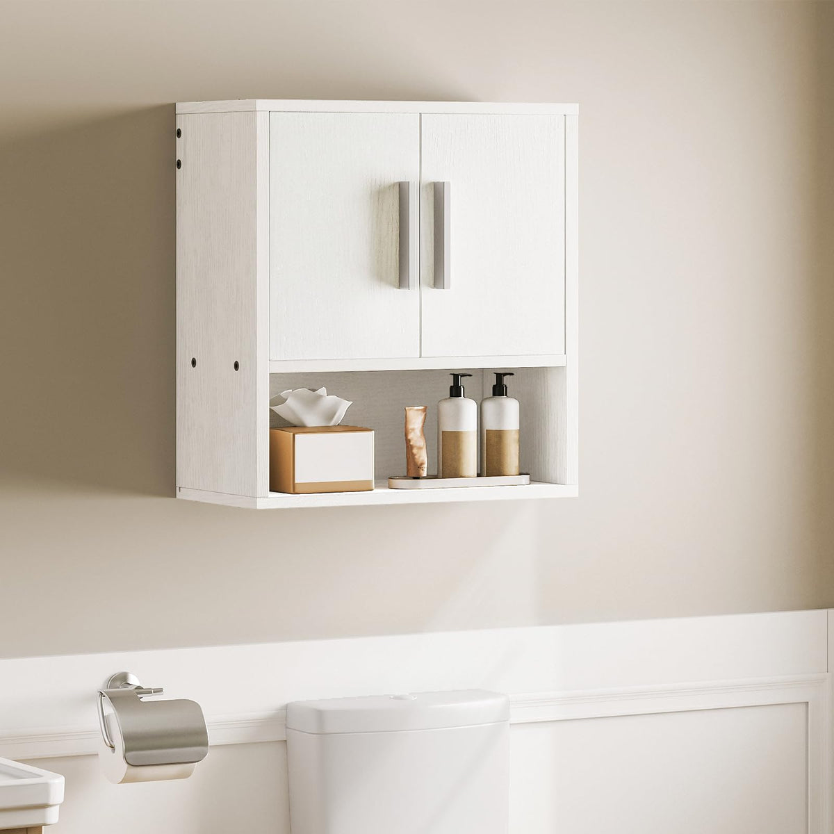 White Small Bathroom Wall Cabinet with Adjustable Shelf F8028