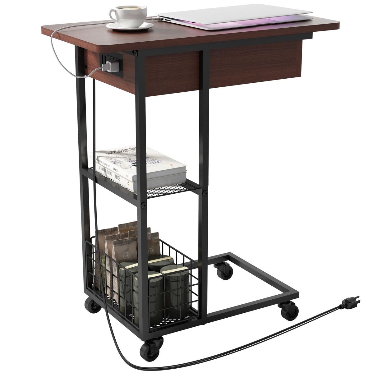 C Shaped End Table with Charging Station V4556