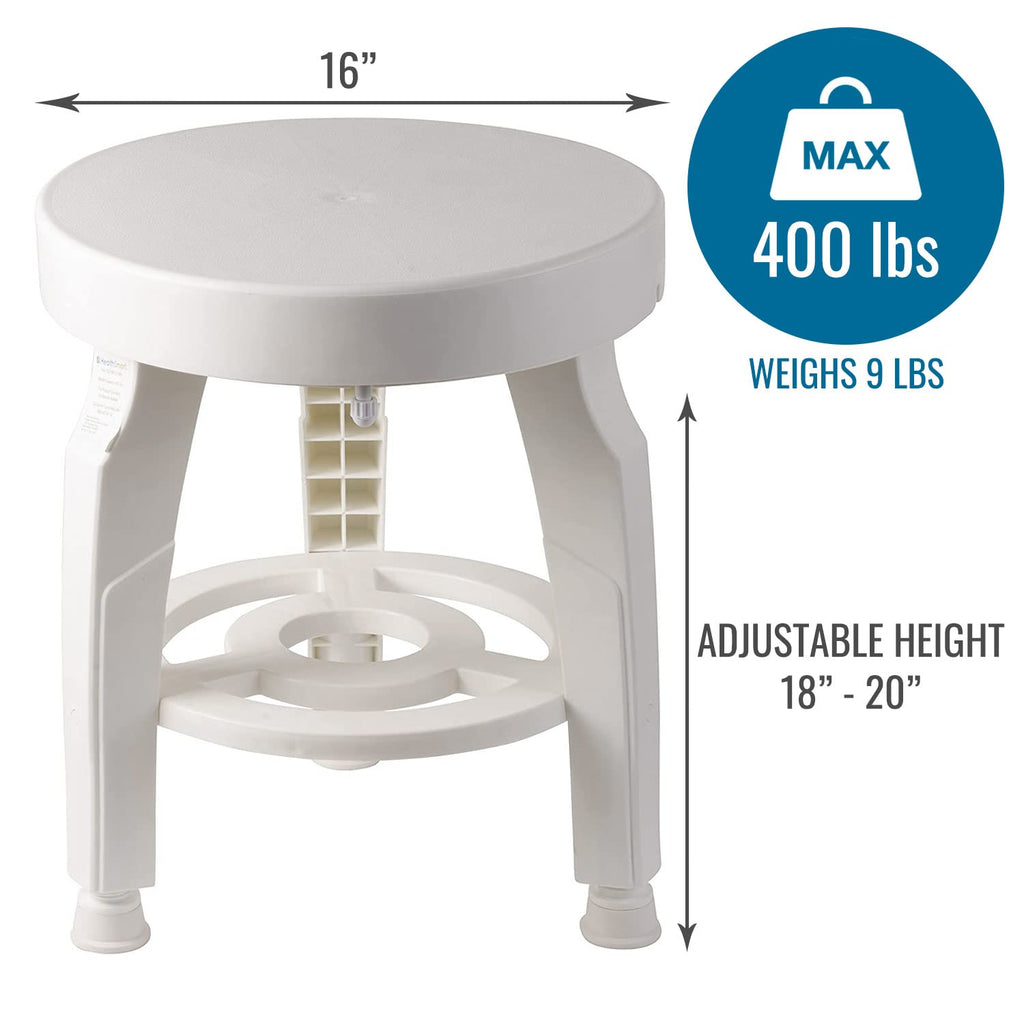 White Swivel Shower Stool Seat with Storage Shelf J81749