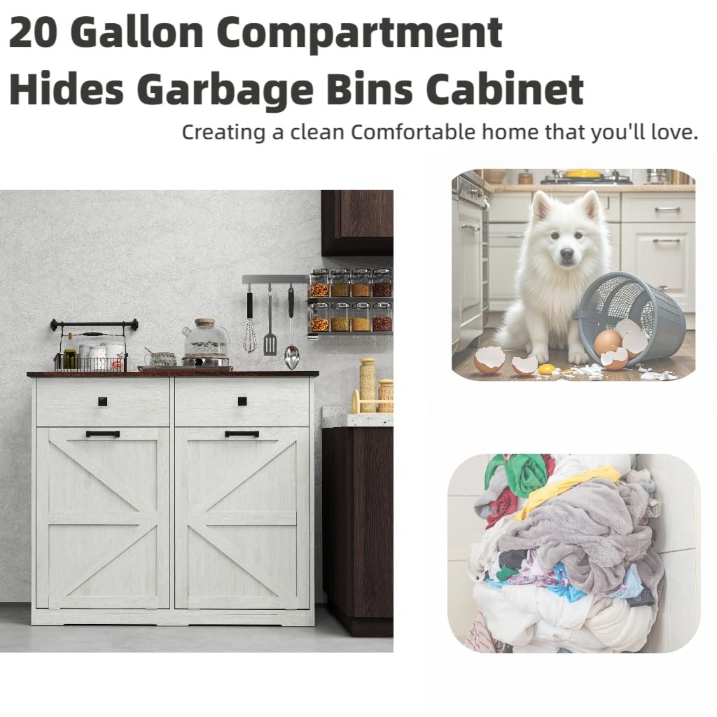 20 Gallon Double Tilt-Out Trash Can Cabinet White G5547