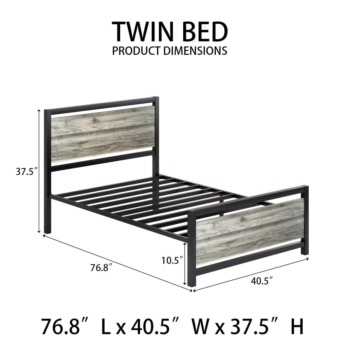 Twin Metal Bed Frame with Industrial Headboard L71820