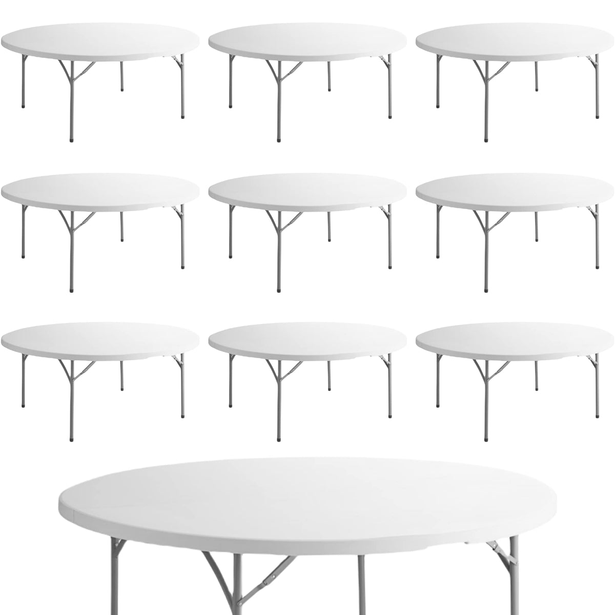 10 Pack 6 Foot Round Granite White Plastic Folding Table H896989