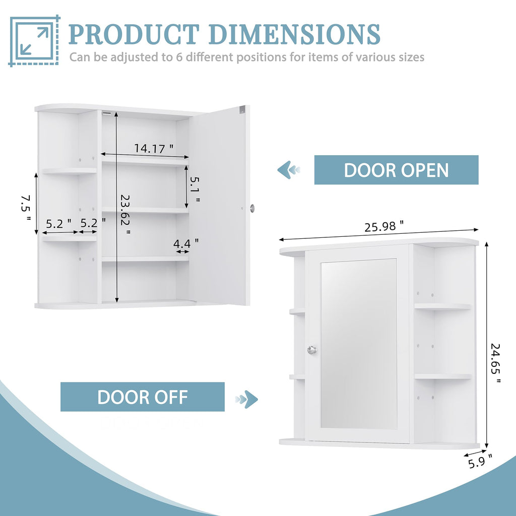 White Wall Mounted Medicine Cabinet with Mirror S659