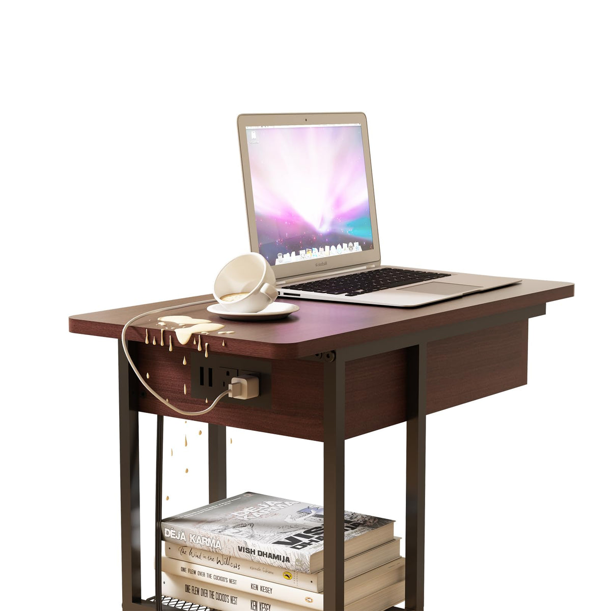 C Shaped End Table with Charging Station V4556
