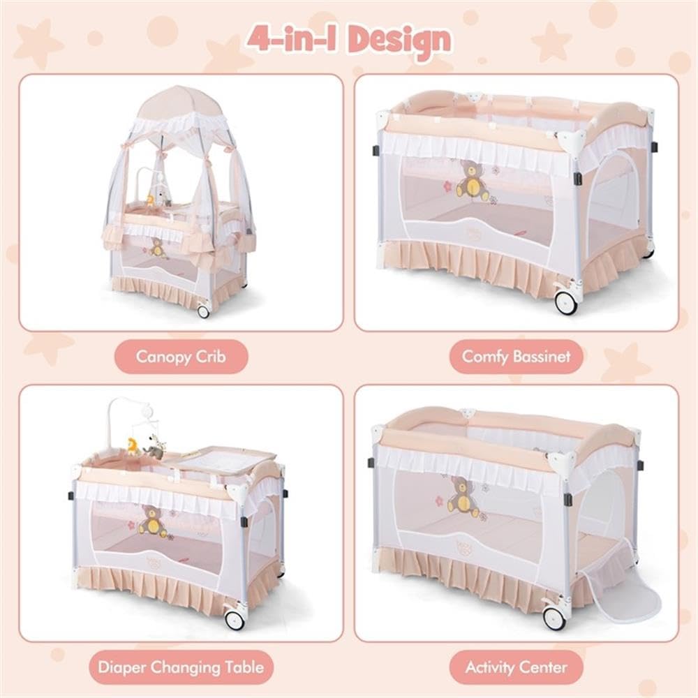 Pink 4-in-1 Portable Playard with Carry Bag O200