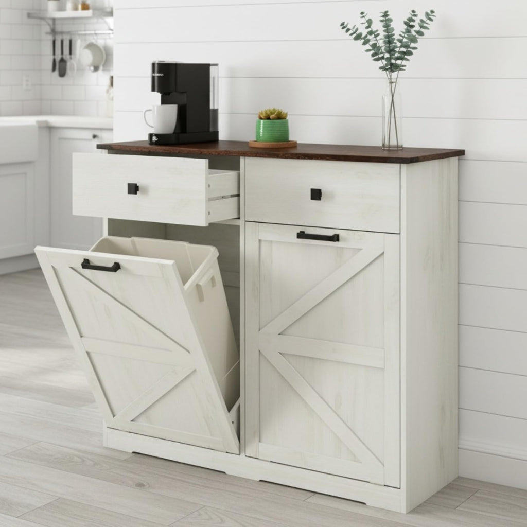 20 Gallon Double Tilt-Out Trash Can Cabinet White G5547