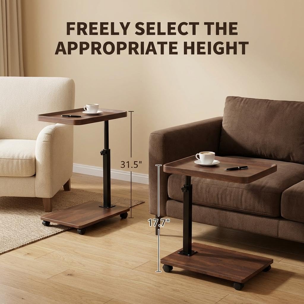 C Shaped End Table with Wheels & Adjustable Height S2949