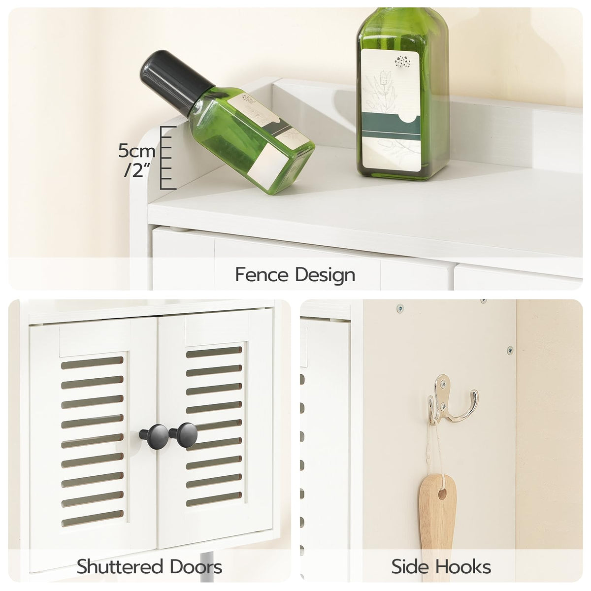 White Double Doors Bathroom Wall Cabinet with Towel Bar, Adjustable Shelf, 2 Hooks M57506
