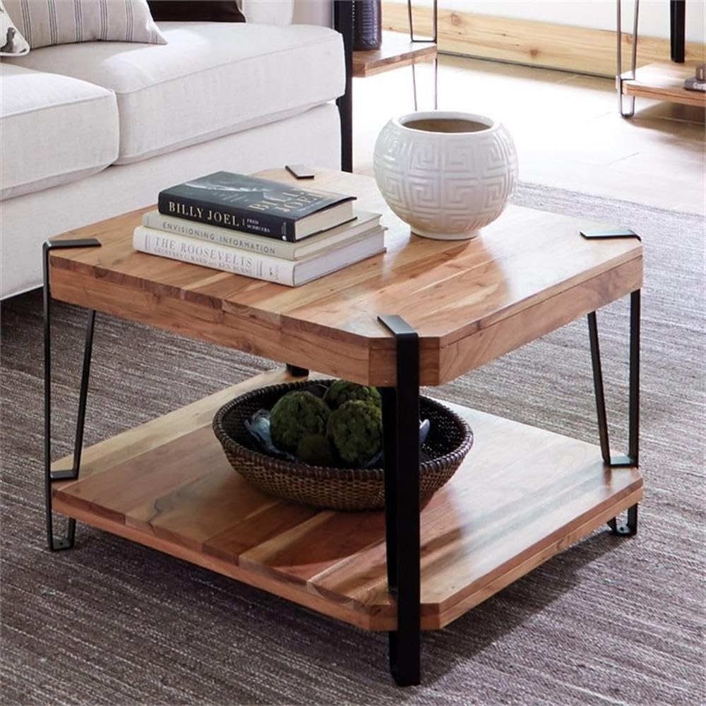 Natural Solid Wood Coffee Table with Metal Frame B66797