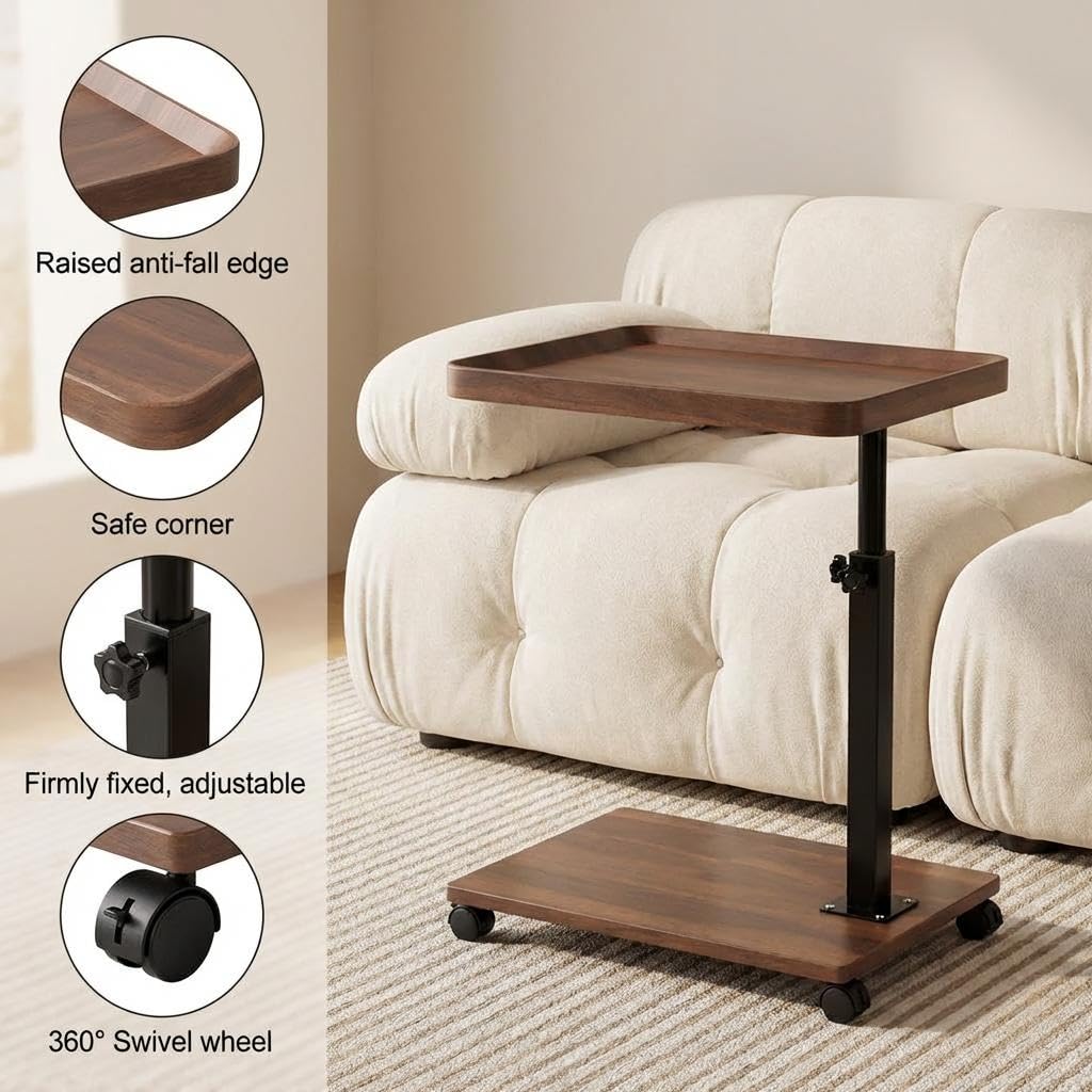 C Shaped End Table with Wheels & Adjustable Height S2949