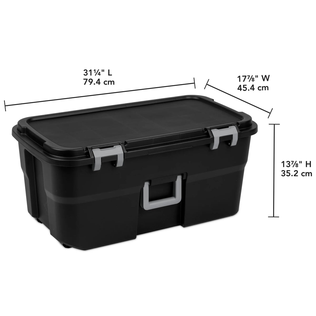 22 Gallon Black Wheeled Plastic Storage Trunk with Latching Lid Q33320