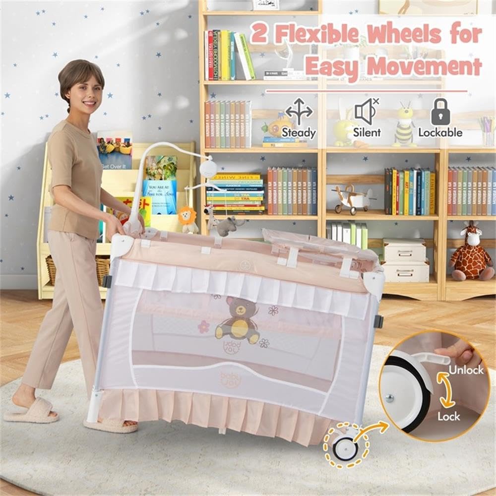 Pink 4-in-1 Portable Playard with Carry Bag O200