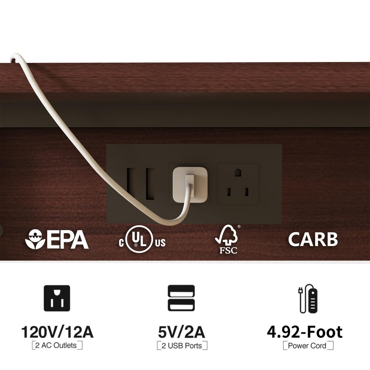 C Shaped End Table with Charging Station V4556