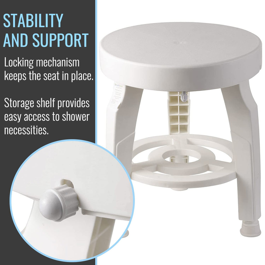 White Swivel Shower Stool Seat with Storage Shelf J81749