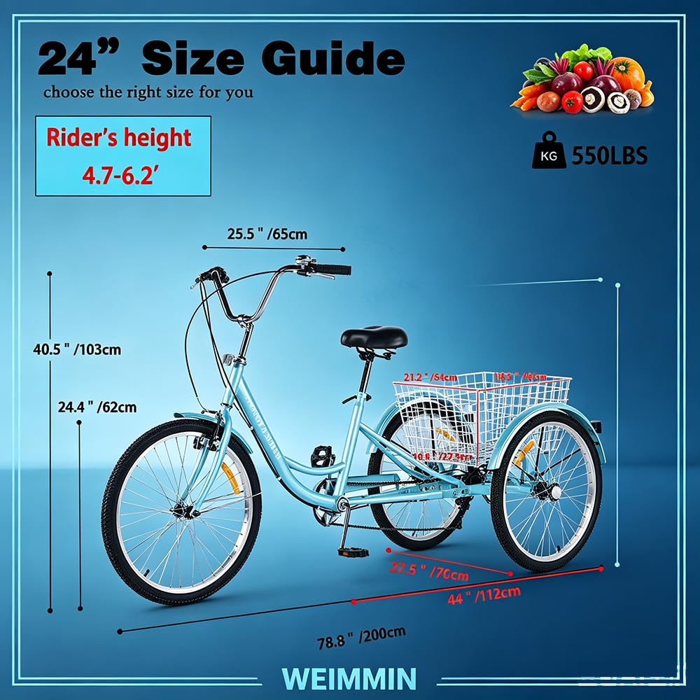24 Inch 7 Speed Adult Tricycle with Rear Basket P989