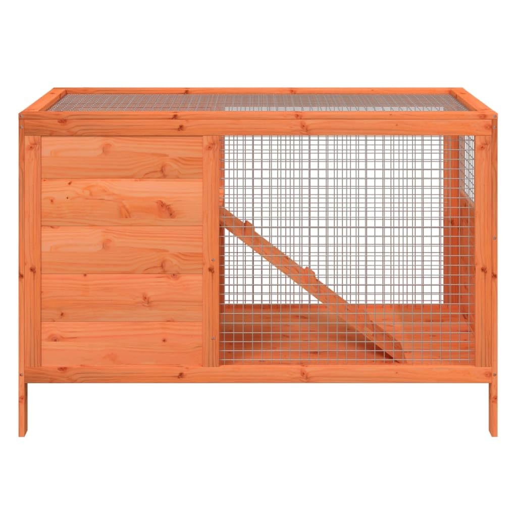 Solid Wood Pine Rabbit Hutch 2 Tier with Wire Mesh Walls and Ramp W784123