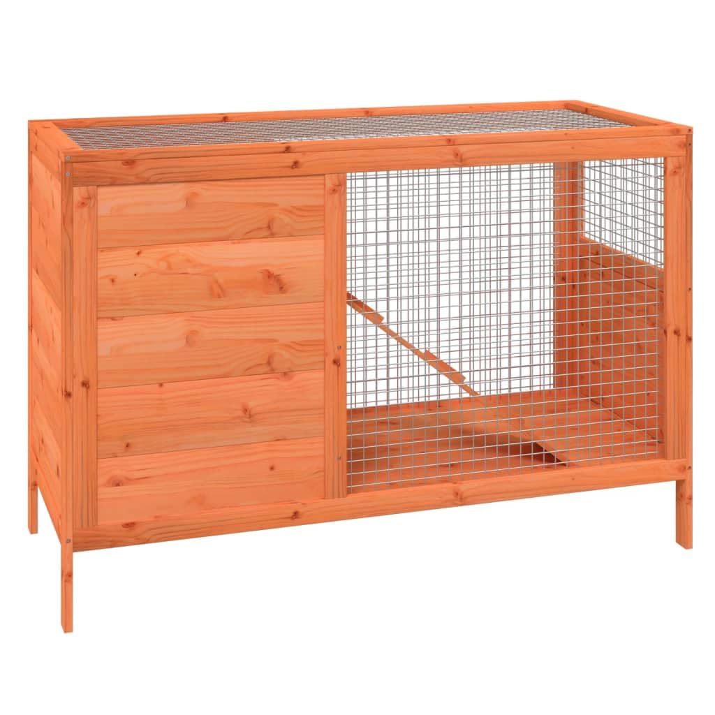 Solid Wood Pine Rabbit Hutch 2 Tier with Wire Mesh Walls and Ramp W784123