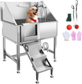 38" Stainless Steel Dog Grooming Tub with Anti-Slip Stairs N622