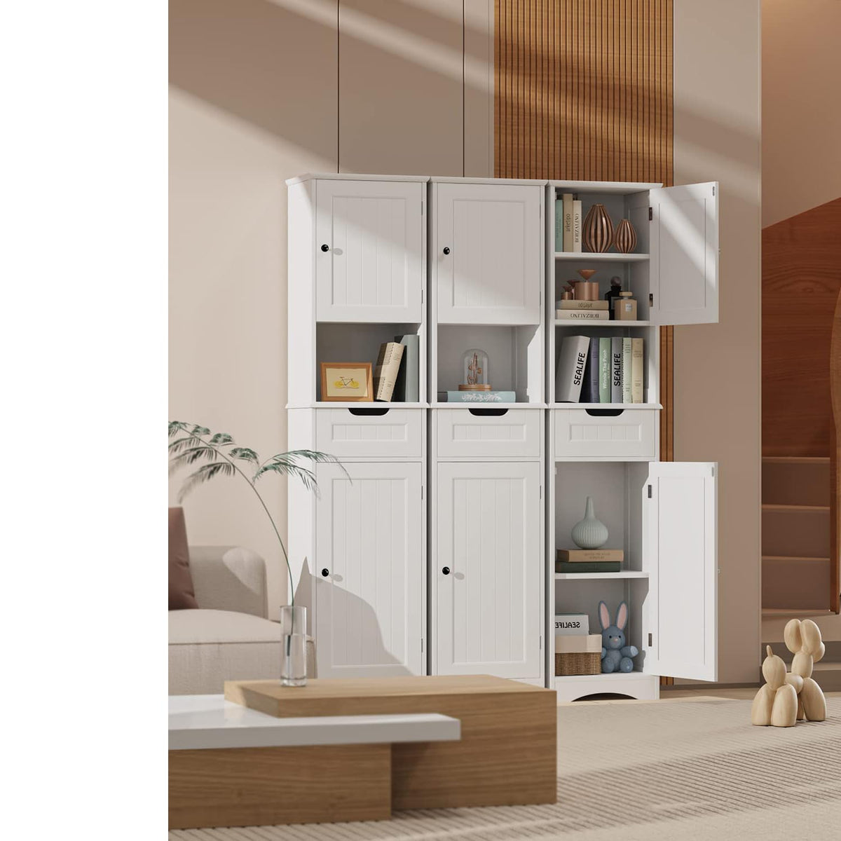 67” H Tall White Bathroom Storage Cabinet S896