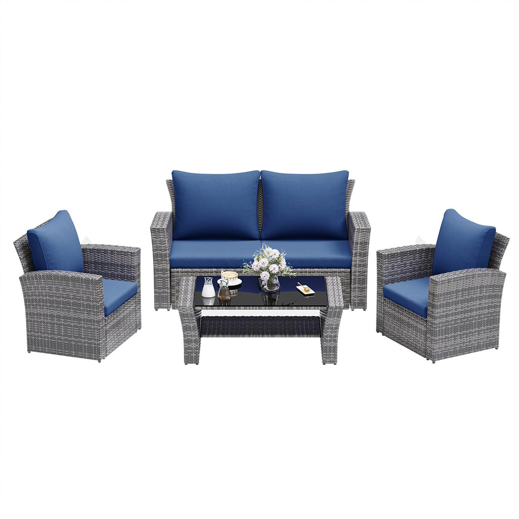 4 Piece Outdoor Wicker Patio Furniture Set D951382