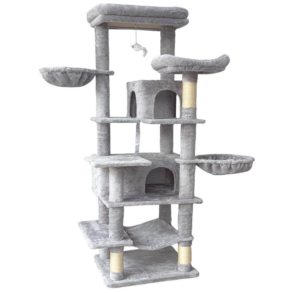68 Inches Tall Multi-Level Cat Tree with Hammock and Light Gray K381885