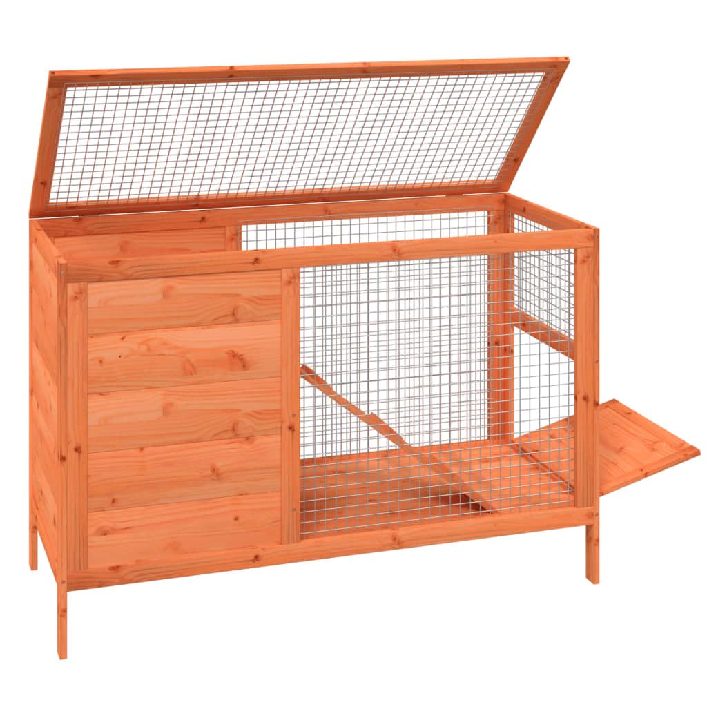Solid Wood Pine Rabbit Hutch 2 Tier with Wire Mesh Walls and Ramp W784123