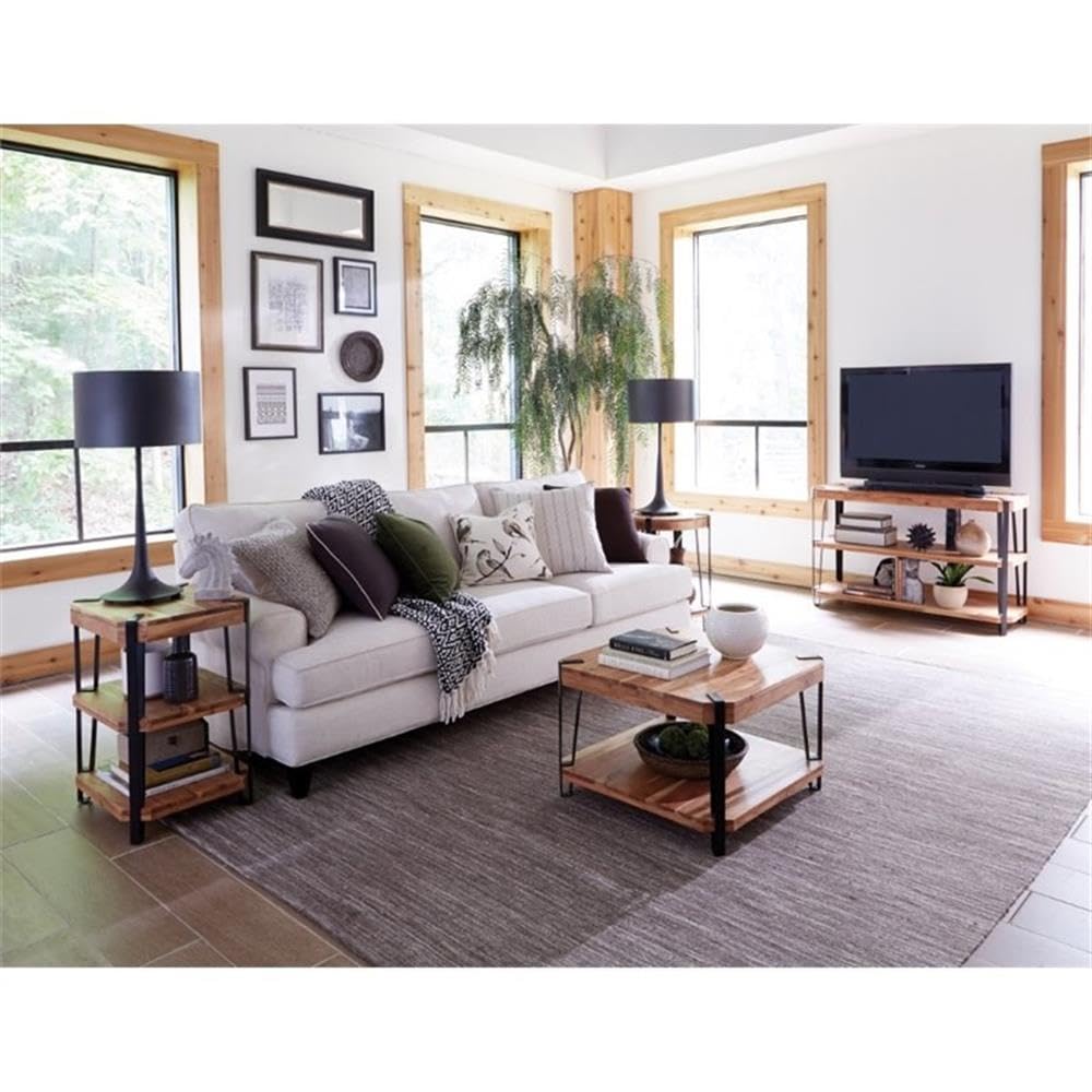 Natural Solid Wood Coffee Table with Metal Frame B66797
