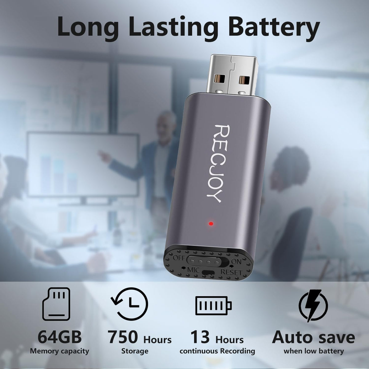 64GB USB Digital Voice Recorder with 750Hrs Storage Capacity F531