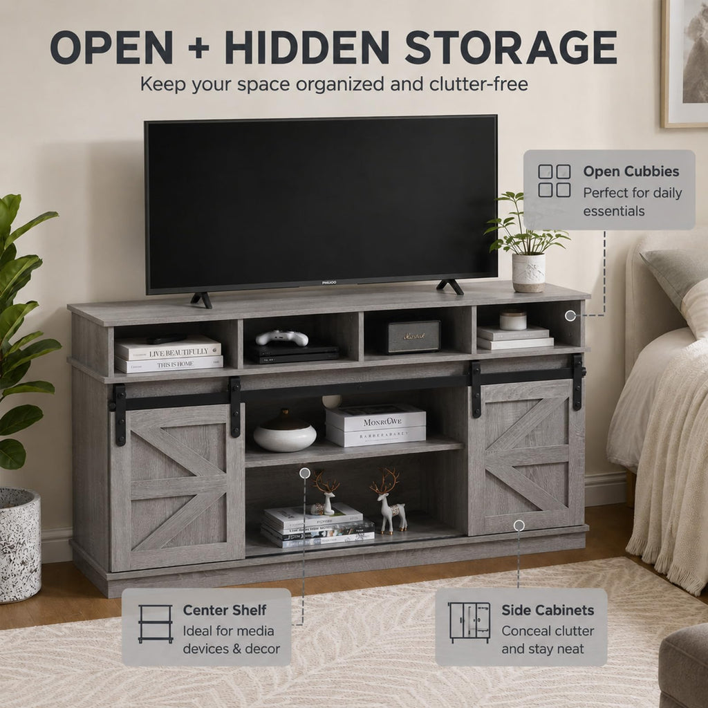 Grey TV Stand with Storage for 65 Inch TV F84394