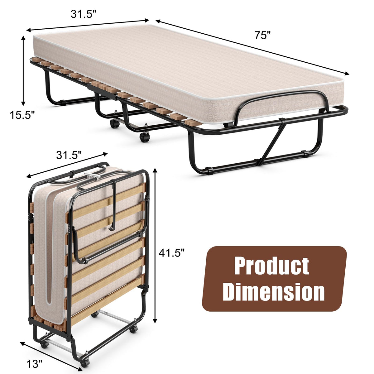 Folding Bed with 4 Inch Memory Foam Mattress Metal Frame N15135