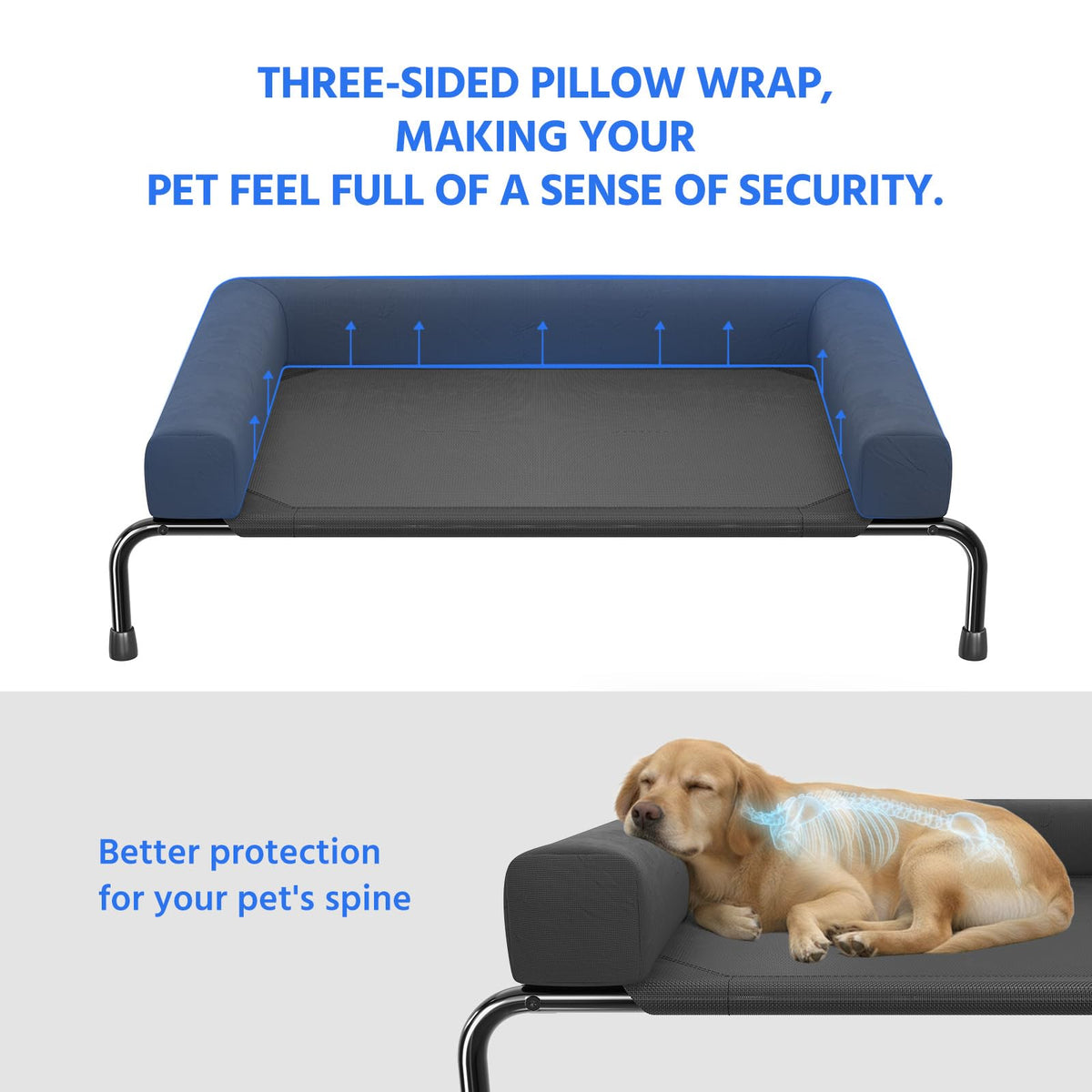 Elevated Dog Bed with Bolsters, Black T9673