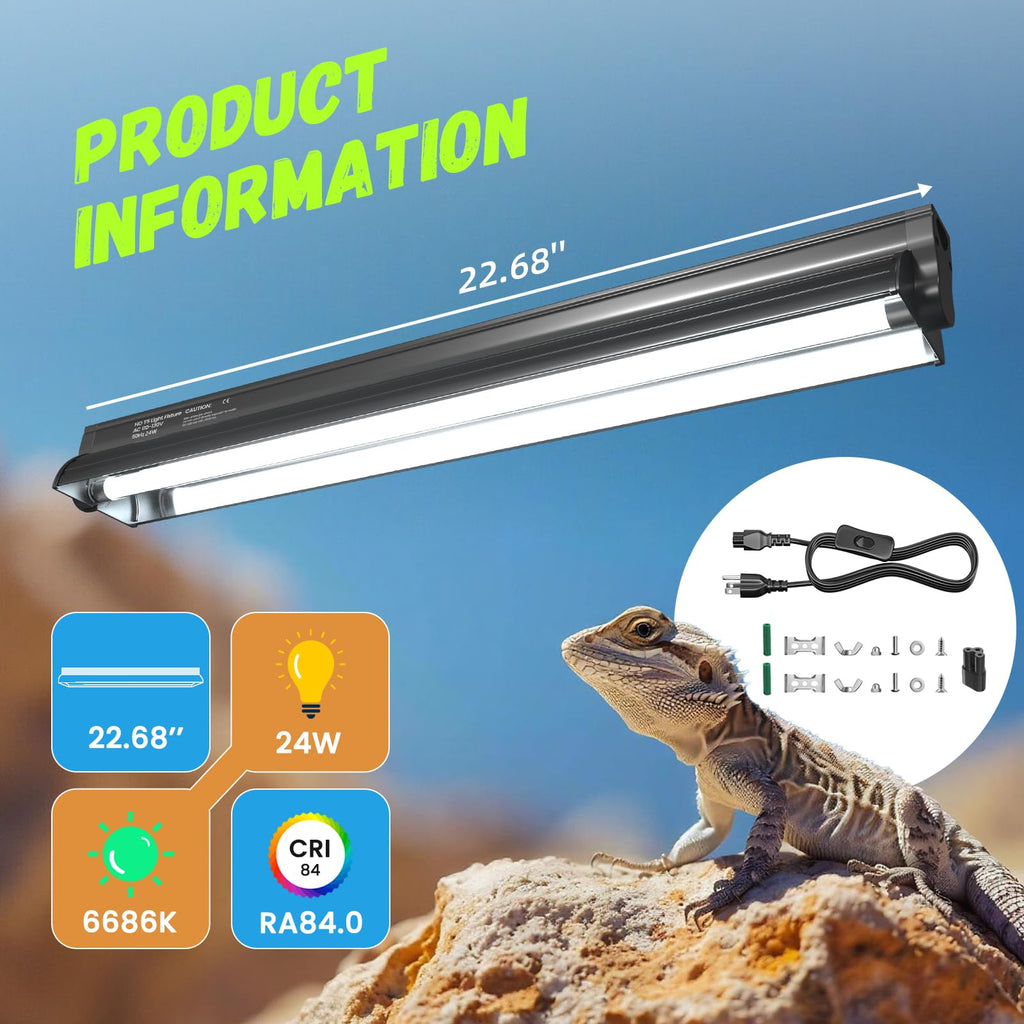 24W 10.0 T5 UVB Reptile Light Fixture Combo Kit 22inch Terrarium Hood N3062