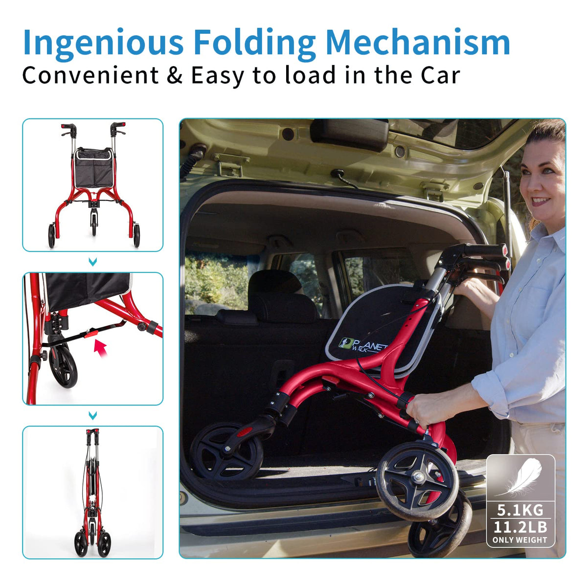 3 Wheel Foldable Aluminum Rollator Walker L180960