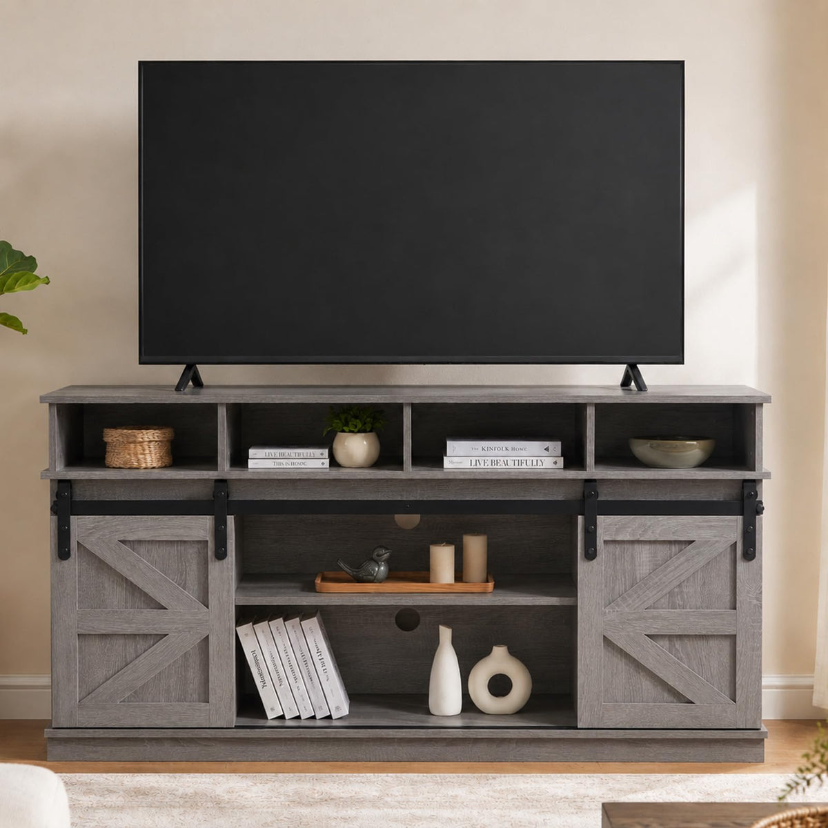 Grey TV Stand with Storage for 65 Inch TV F84394